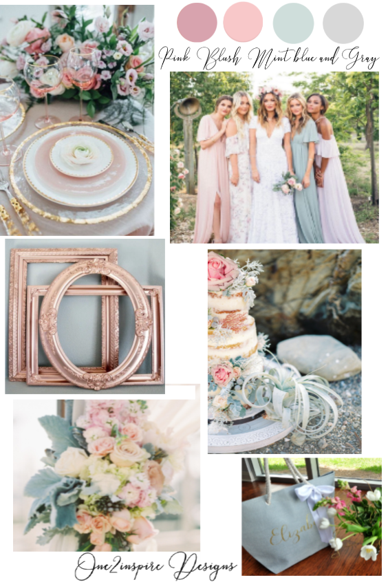 Rose Gold, Blush, Mint and Gray Wedding color palette
