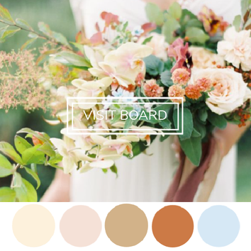Beige, dusty rose, toffee, rust orange and pale blue wedding color palette