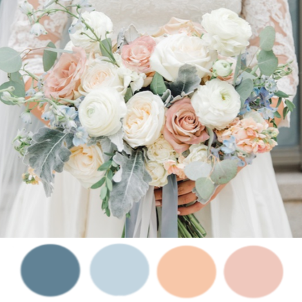 Dusty Blue, Peach and Blush Wedding color palette
