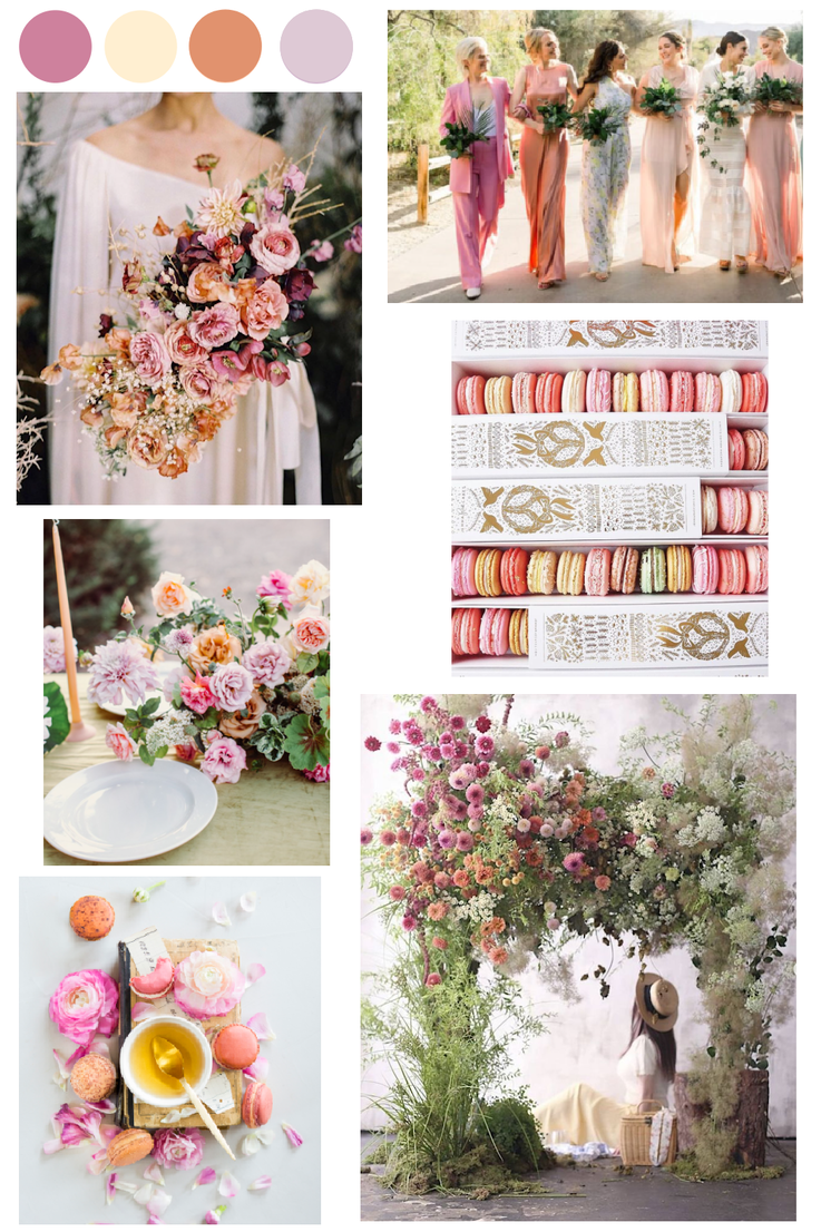 Beautiful Pink, Champagne and Peach Orange Wedding Color Palette 