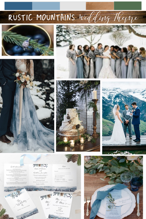 Rustic Mountains Blue Wedding color palette inspirational board