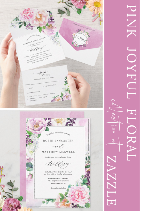 Elegant pink floral wedding invitation suite