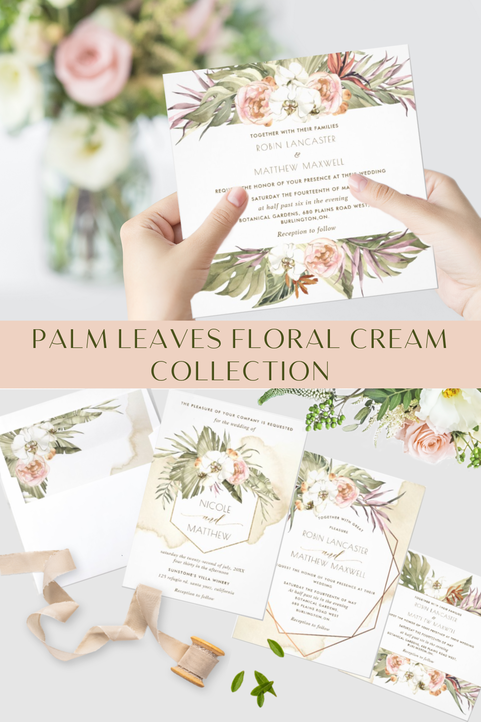 Dried Palm Leaves Floral Cream Collection Wedding Invitation Suite