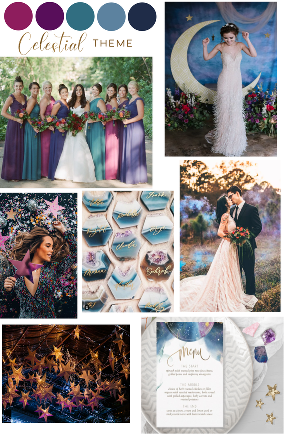Purple and blue Celestial Wedding theme ideas
