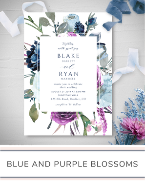 Elegant Blue and Purple Floral Wedding Invitation Suite