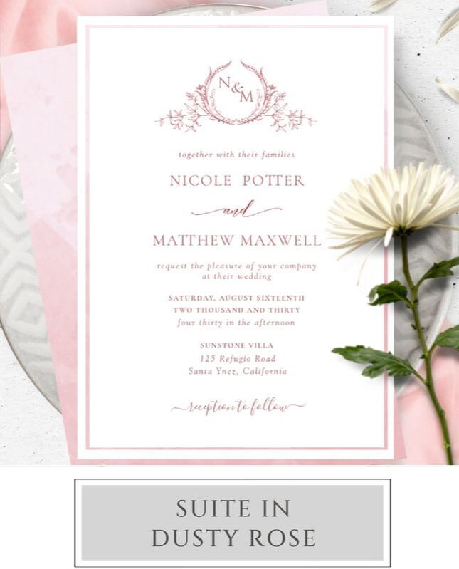Dusty Rose Monogram Wedding Invitation Suite