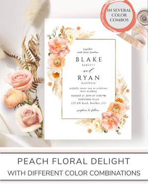 Peach Floral Delight Wedding Invitation Suite
