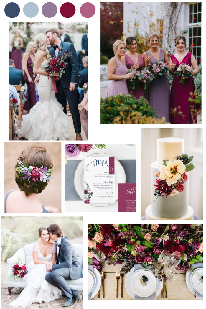 Berry, Dusty Blue, Burgundy, Purple and Navy Wedding Color Palette