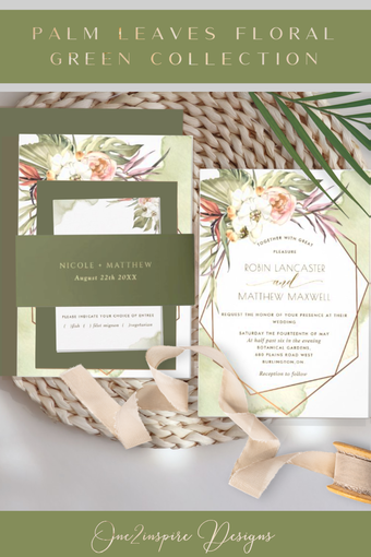 Green Dried Palm Leaves wedding invitation suite