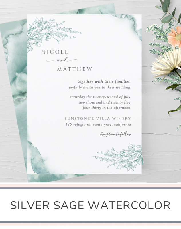 Silver Sage Watercolor Wedding Invitation Suite