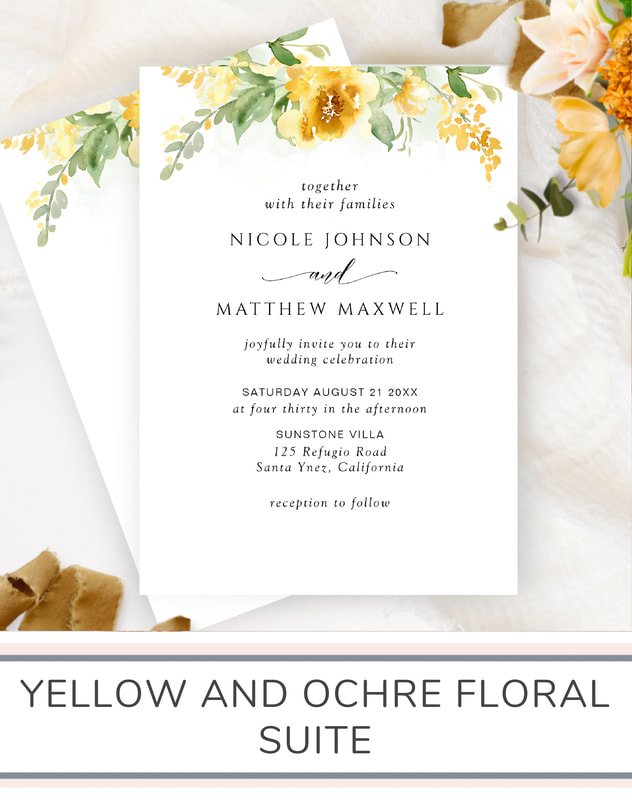 Yellow and Ochre Floral Wedding Invitation Suite