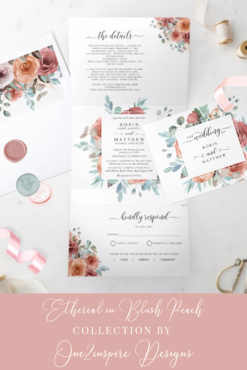 Pink, Blush, Mint and Gray Wedding invitations