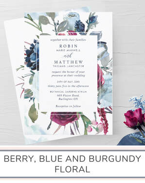 Berry, Blue and Burgundy Floral Wedding Invitation Suite