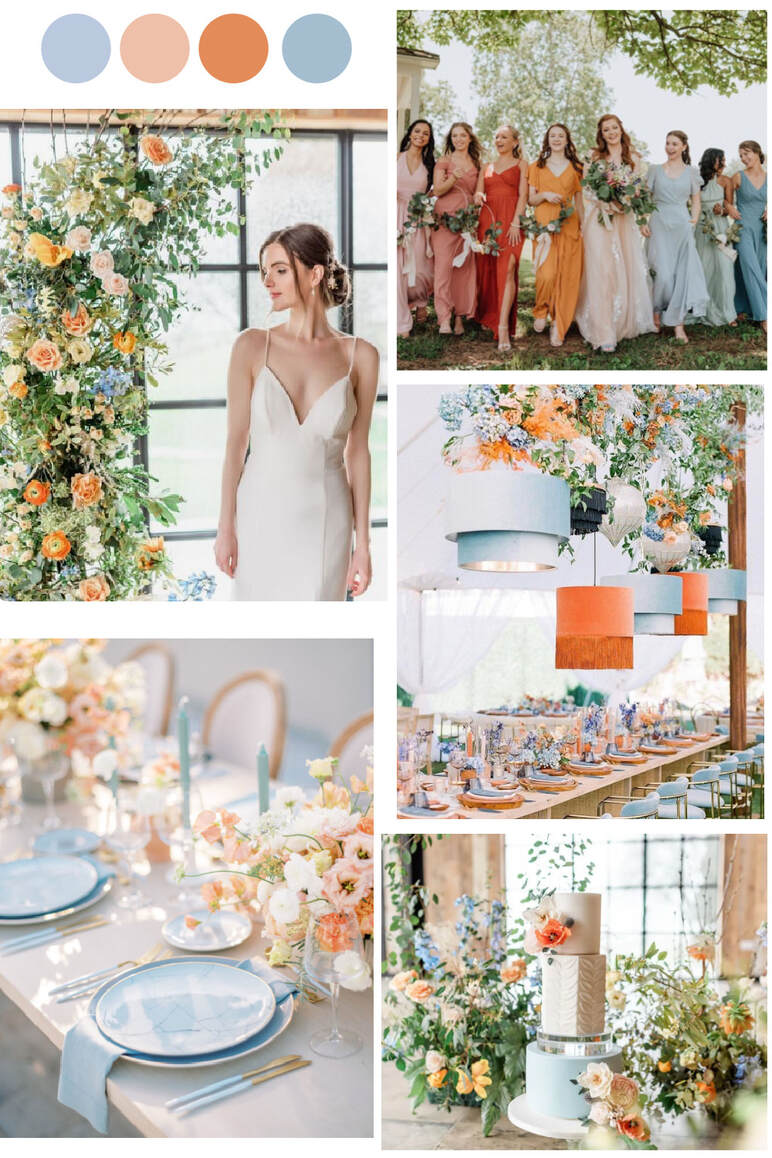 Blue and orange wedding color theme
