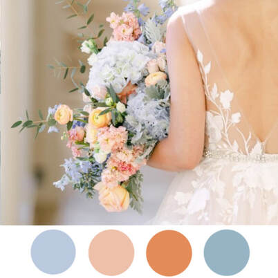 Blue, peach and orange wedding color theme