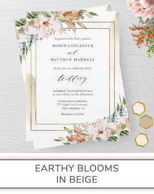 Earthy Blooms in Beige Wedding Invitation Suite