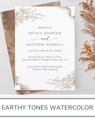 Earth Tones Watercolor Wedding Invitation Suite