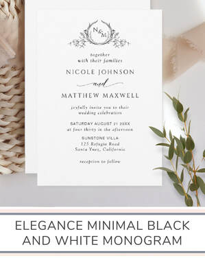 EleganceMinimal Black and White Monogram Wedding Invitation Suite