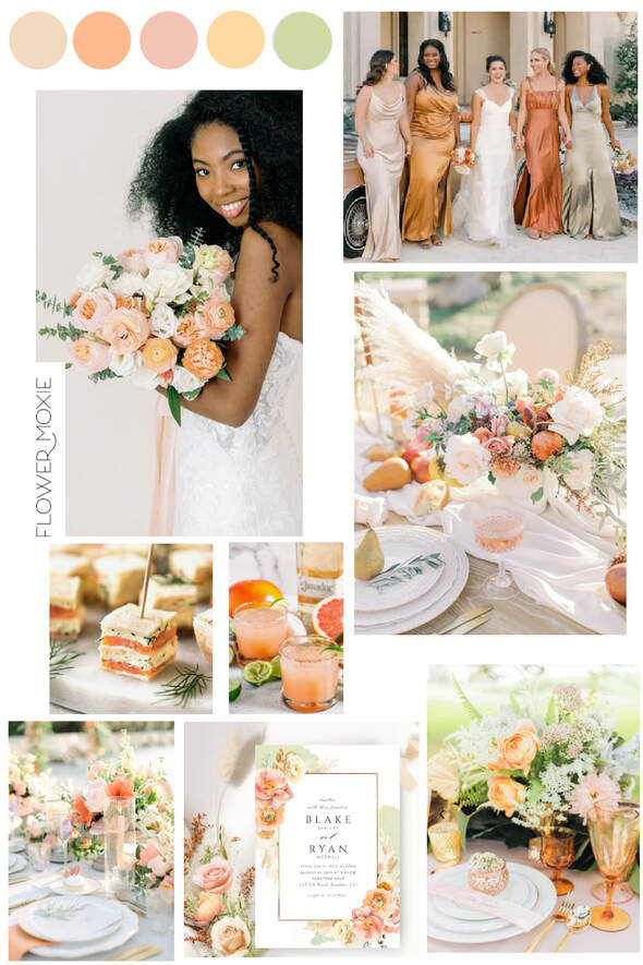 Peach, cream, and green wedding color palette