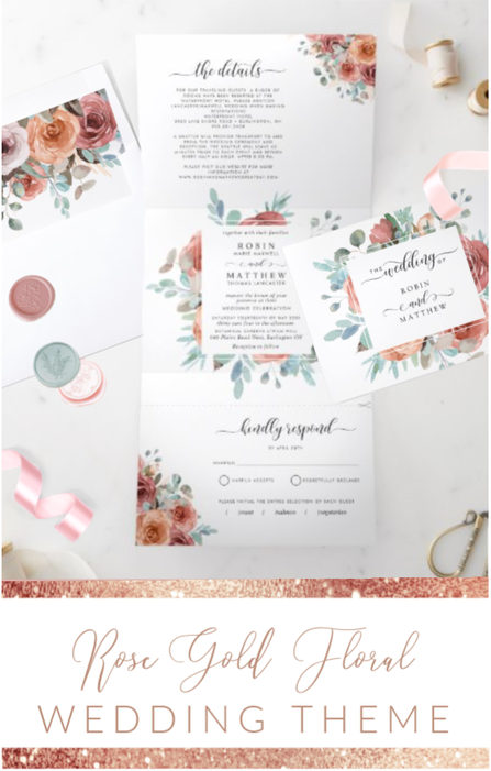 Elegant Rose Gold Floral Tri-Fold Wedding Invitation