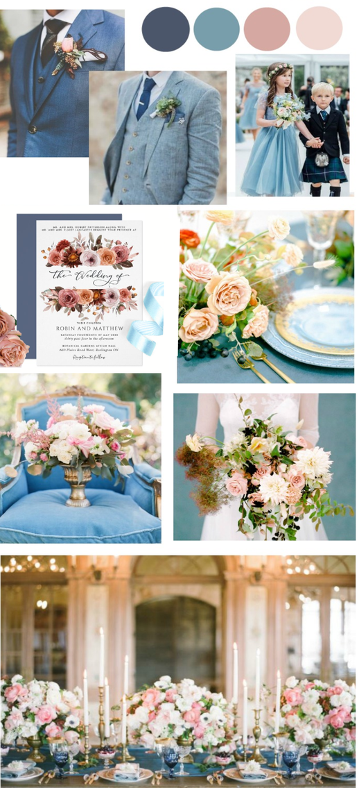 Dusty Blue and Blush Pink Wedding Color Palette Board 