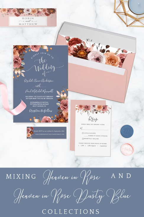 Dusty Blue and Dusty Rose Floral Wedding Invitation Suite