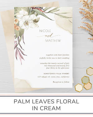 Palm Leaves Floral in Cream Wedding Invitation Suite