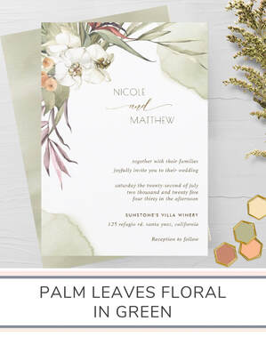 Palm Leaves Floral in Green Wedding Invitation Suite