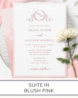 Blush Pink Monogram Wedding Invitation Suite