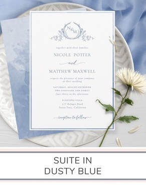 Dusty Blue Monogram Wedding Invitation Suite