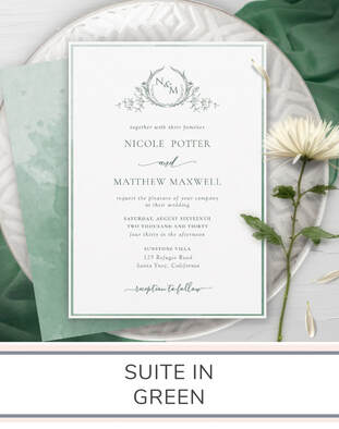 Green Monogram Wedding Invitation Suite