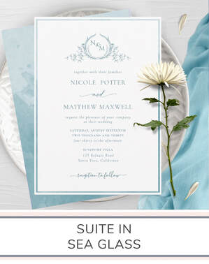 Sea Glass Monogram Wedding Invitation Suite