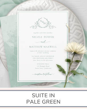 Pale Green Monogram Wedding Invitation Suite