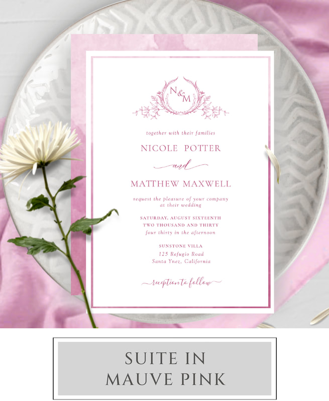 Mauve Pink Monogram Wedding Invitation Suite