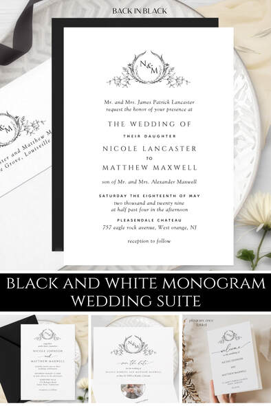 Elegant Black and White wedding invitation suite