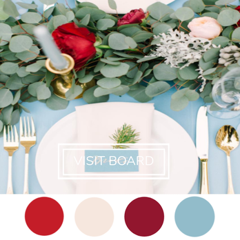 dusty blue and red wedding color palette