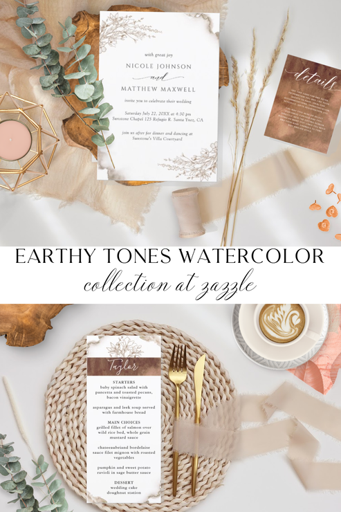 Earthy Tones Watercolor Wedding Invitation Suite Collection