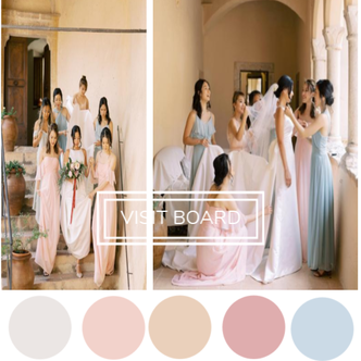 Gray, Blush, Peach, Dusty Rose and Dusty Blue color palette 