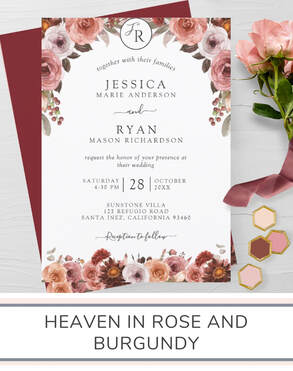 Heaven In Rose and Burgundy Wedding Invitation Suite