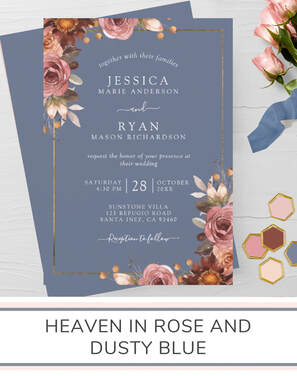 Heaven I Rose and Dusty Blue Wedding Invitation Suite