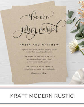 Modern Rustic, Fine Calligraphy Kraft Wedding Invitation Suite