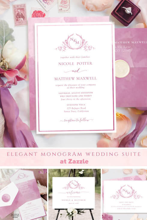 Elegant Pink Monogram Wedding Suite and Event Products