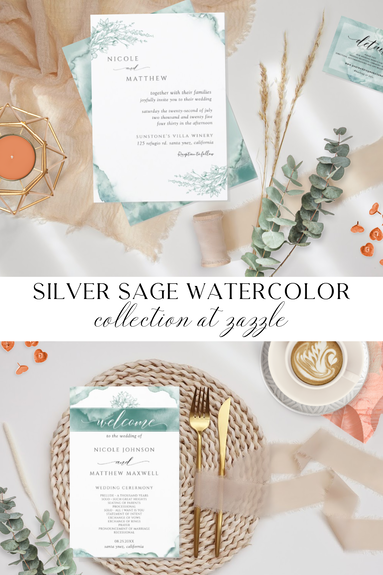 Silver Sage Watercolor Wedding Invitation Suite