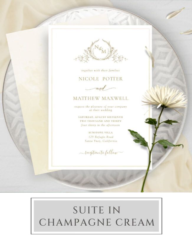 Champagne Cream Monogram Wedding Invitation Suite