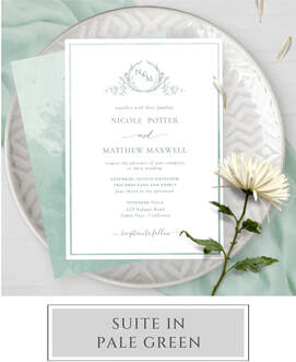 Pale Green Monogram Wedding Invitation Suite