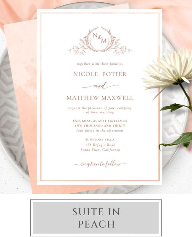 Peach Monogram Wedding Invitation Suite