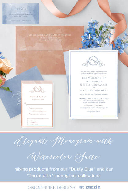 Blue and orange wedding invitation suite 
