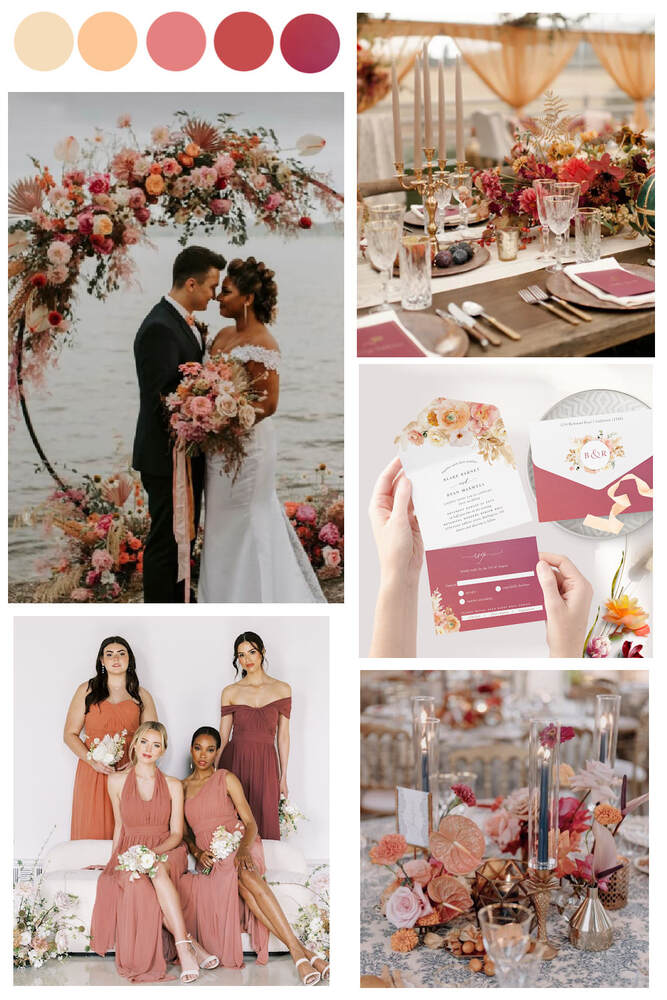 Peach, Pink Coral and Burgundy Wedding Theme