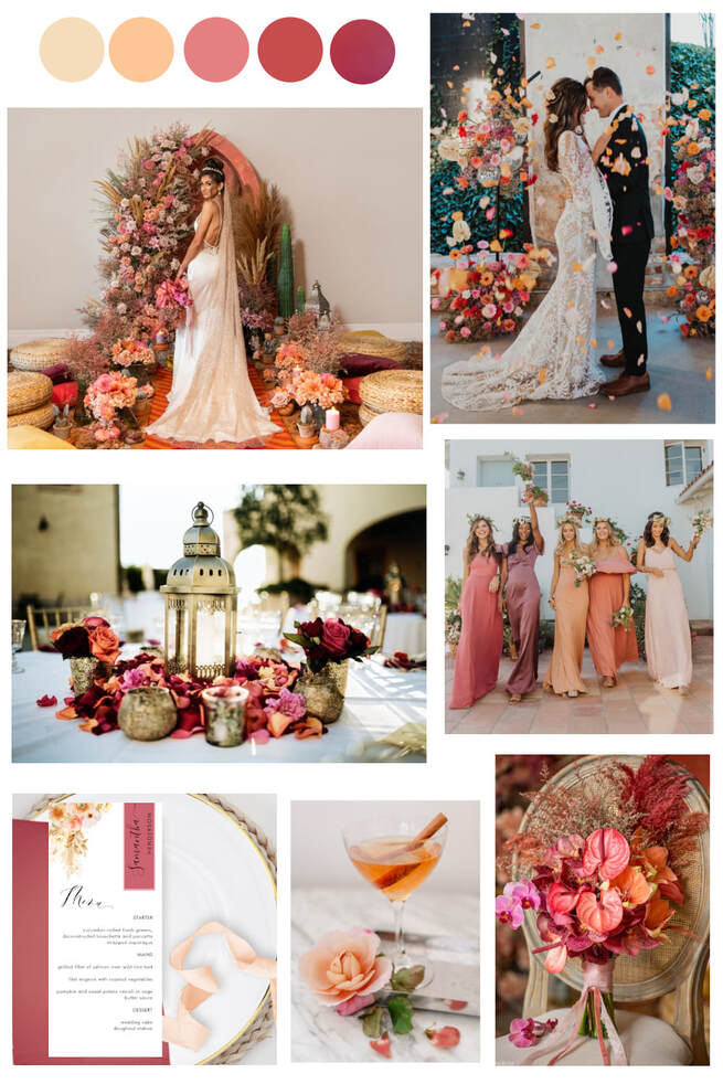 Elegant Peach, Pink, Burgundy and Berry Wedding color palette