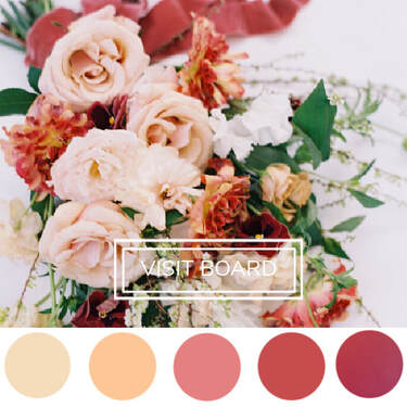 Cream, Peach< coral Pink and Burgundy Wedding Color Palette